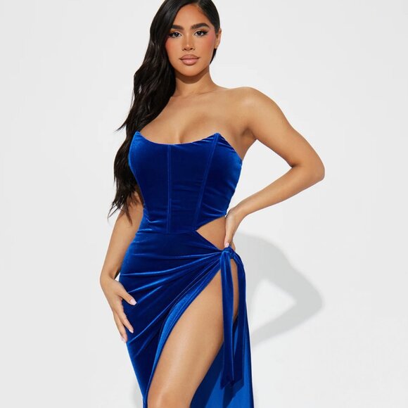 Fashion Nova Velvet Blue Plus Size Dress 2XL - Picture 1 of 4